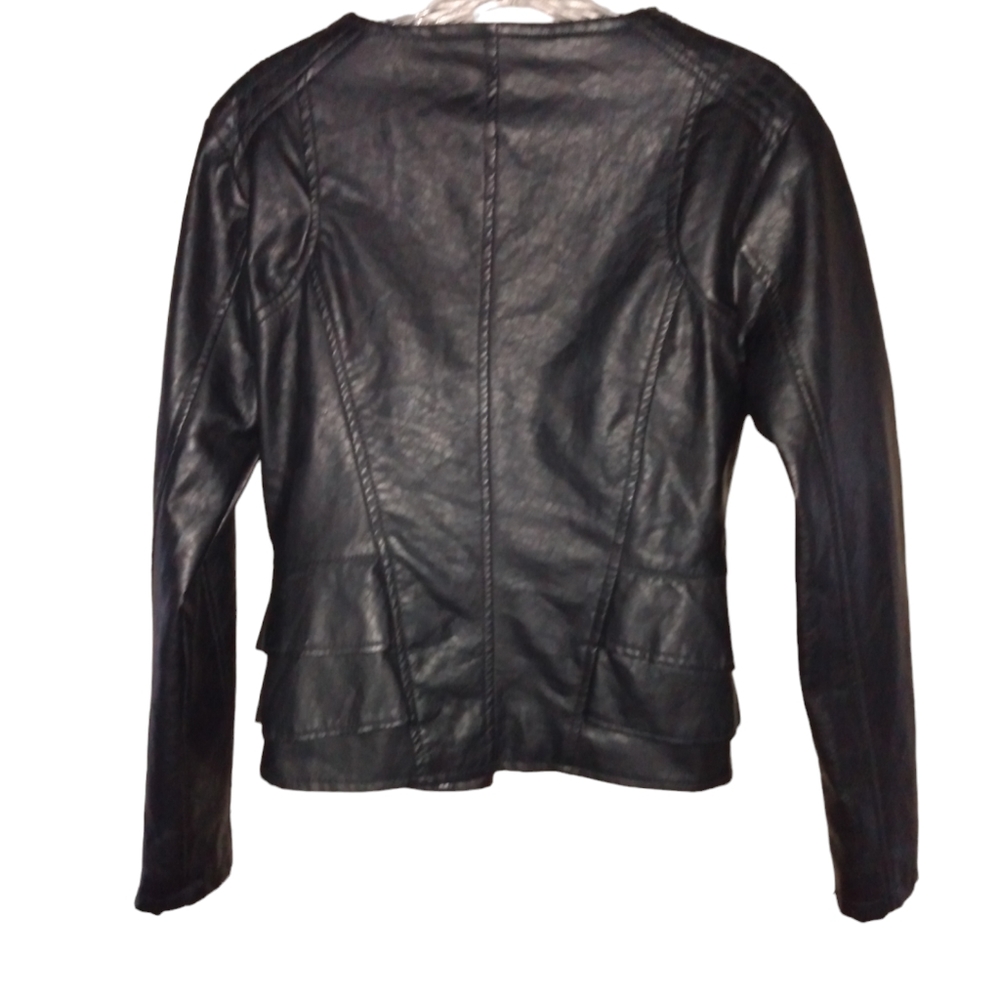 NYC Dollhouse Full Zip Lined PVC Faux Leather Motorcycle Jacket Black Small - Picture 4 of 11